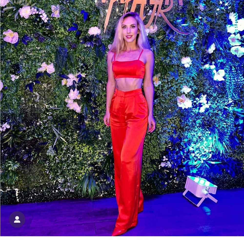 House of Harlow Red satin wide leg pants Trouser Crop top set coord small
